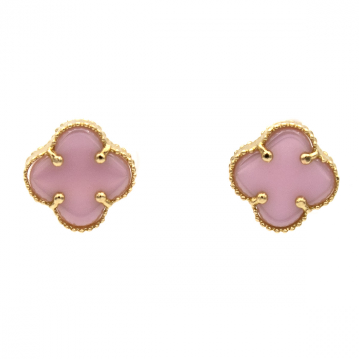 Cercei Pink Clover din aur galben 14K cu trifoi roz [1]