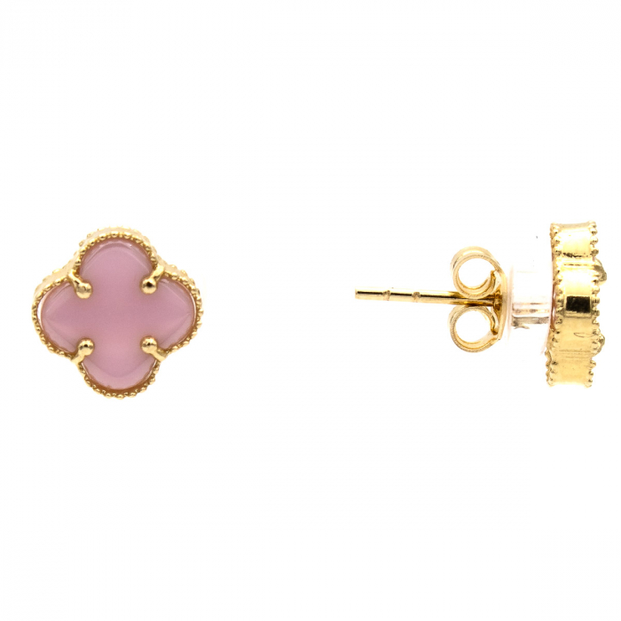 Cercei Pink Clover din aur galben 14K cu trifoi roz [2]