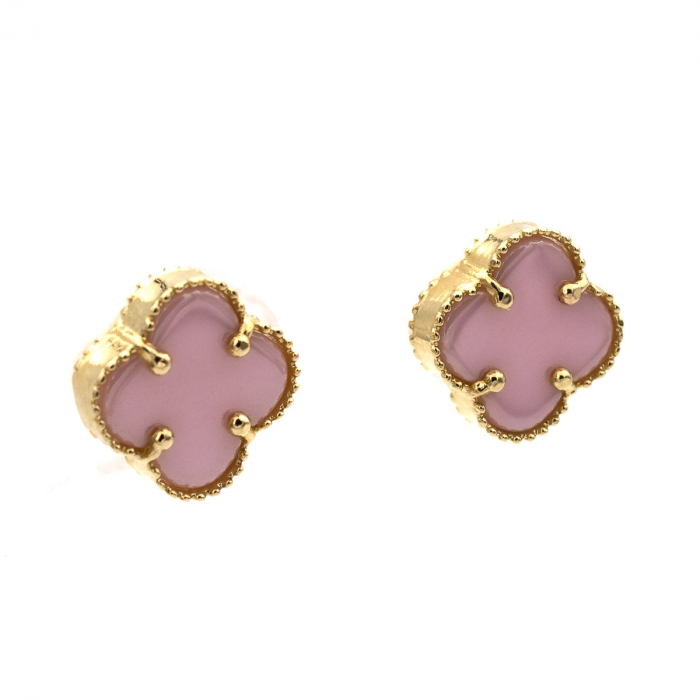 Cercei Pink Clover din aur galben 14K cu trifoi roz [4]