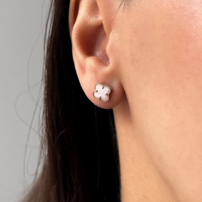 Cercei Pink Clover din aur galben 14K cu trifoi roz [3]