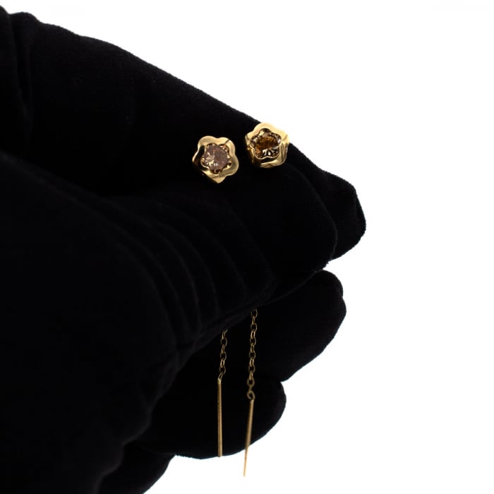 Cercei Vogue din aur 14K cu floare și lanț [4]