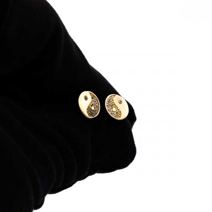 cercei aur 14K rotunzi simbol Yin și Yang cu zirconii [4]