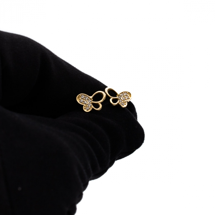 cercei fluturaș aur 14K cu zirconii model Butterfly Light [5]