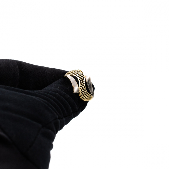Inel aur galben și alb 14K cu formă ondulată – bijuterie modernă GOLD PIC [8]