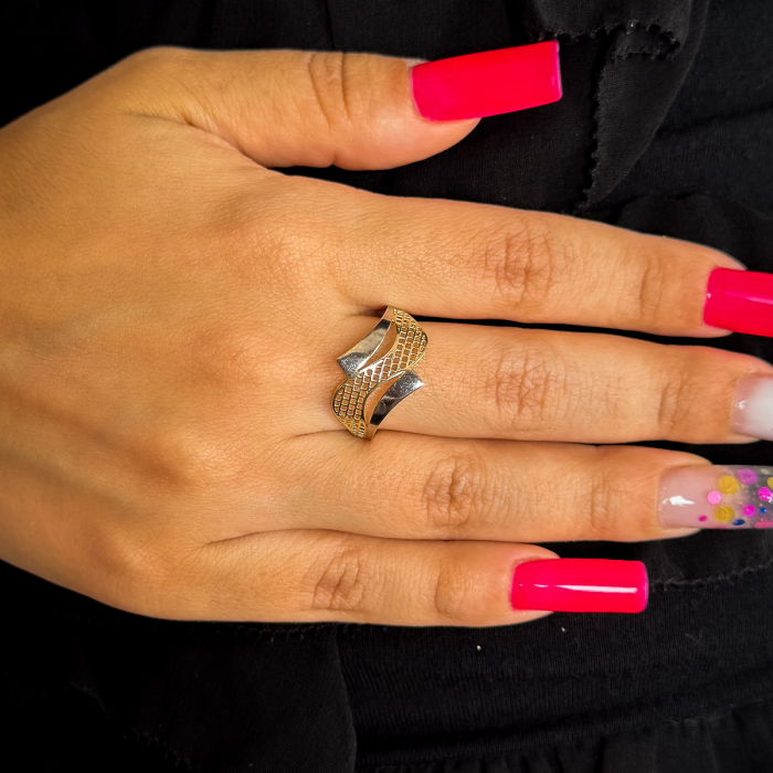 Inel aur galben și alb 14K cu formă ondulată – bijuterie modernă GOLD PIC [2]