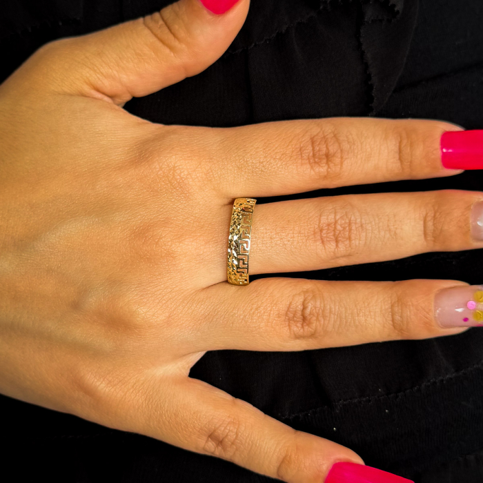 Inel aur galben 14K cu model labirint  – design grafic modern [2]