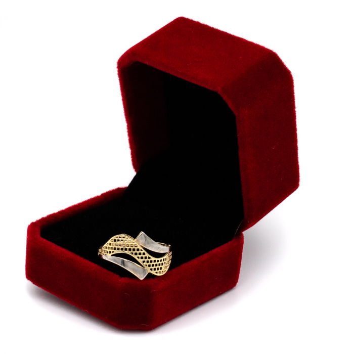 Inel aur galben și alb 14K cu formă ondulată – bijuterie modernă GOLD PIC [3]