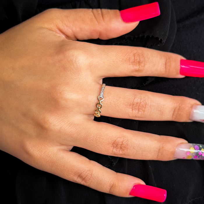 Inel aur galben 14K cu verigi și zirconii –  GOLD PIC [2]