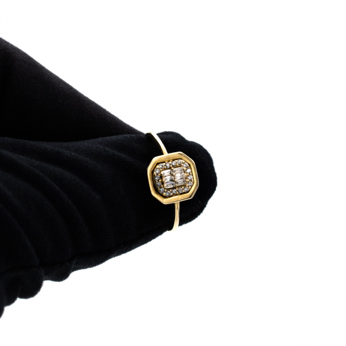 Inel din aur galben 14K cu zirconii în formă octagon – bijuterie geometrică [8]