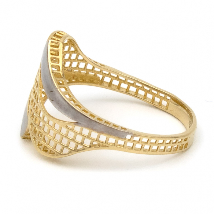 Inel aur galben și alb 14K cu formă ondulată – bijuterie modernă GOLD PIC [5]