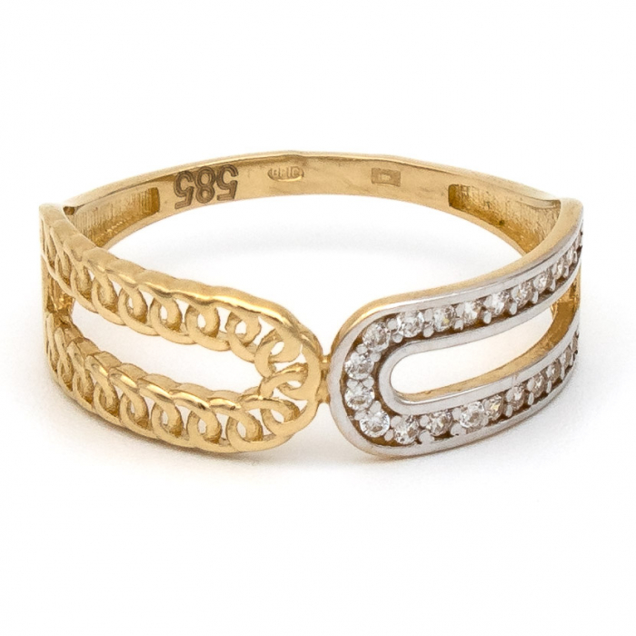 Inel Două Culori din aur galben și alb 14K cu zirconii – GOLD PIC [1]
