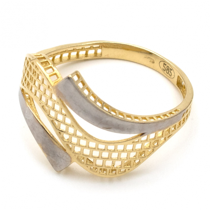 Inel aur galben și alb 14K cu formă ondulată – bijuterie modernă GOLD PIC [4]