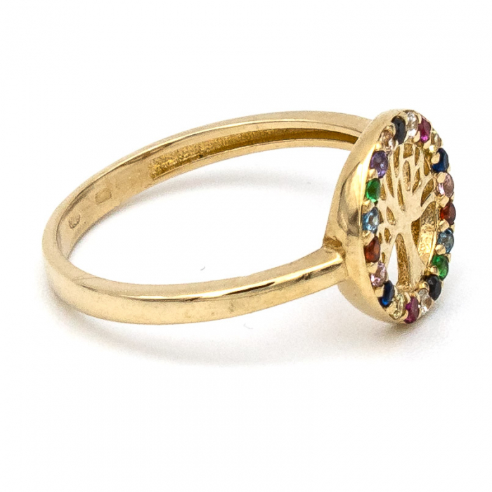 Inel Copacul Vieții cu pietre zirconia curcubeu, aur galben 14K – GOLD PIC [6]