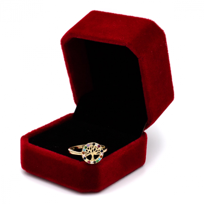 Inel Copacul Vieții cu pietre zirconia curcubeu, aur galben 14K – GOLD PIC [3]