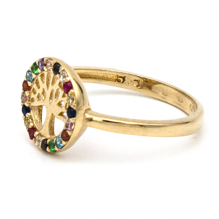 Inel Copacul Vieții cu pietre zirconia curcubeu, aur galben 14K – GOLD PIC [5]