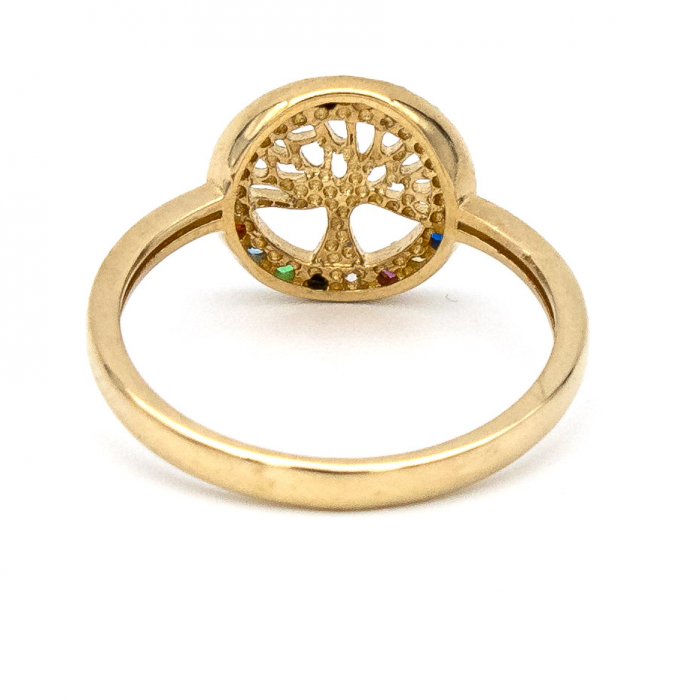 Inel Copacul Vieții cu pietre zirconia curcubeu, aur galben 14K – GOLD PIC [7]