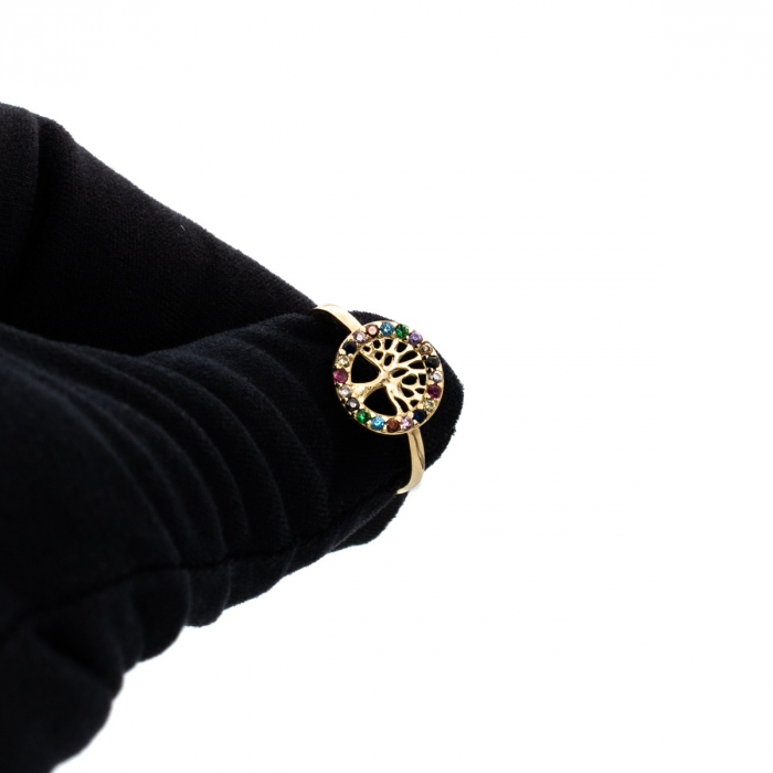 Inel Copacul Vieții cu pietre zirconia curcubeu, aur galben 14K – GOLD PIC [8]