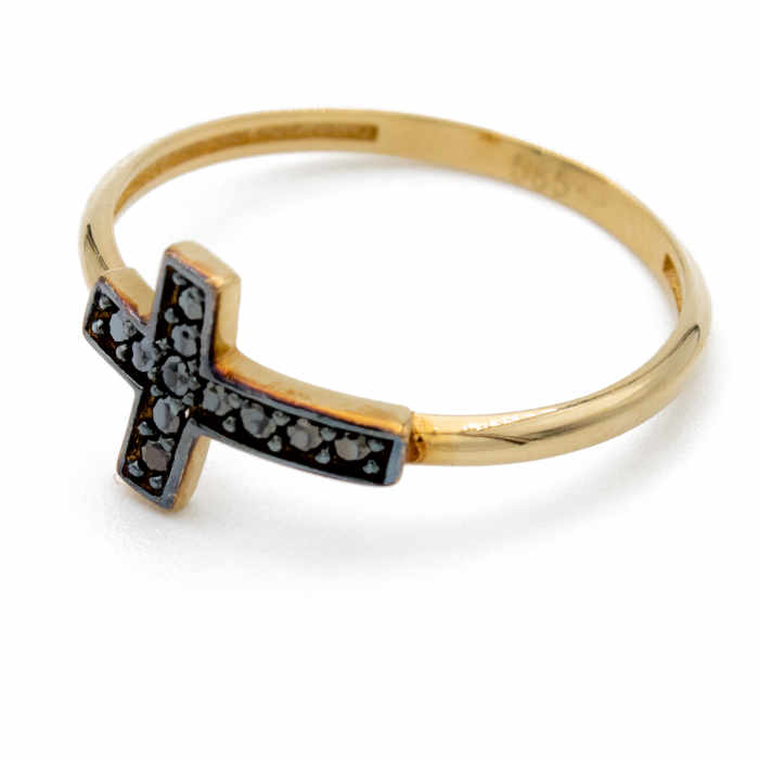 Inel Cruce Pietre Negre Aur 14k [2]