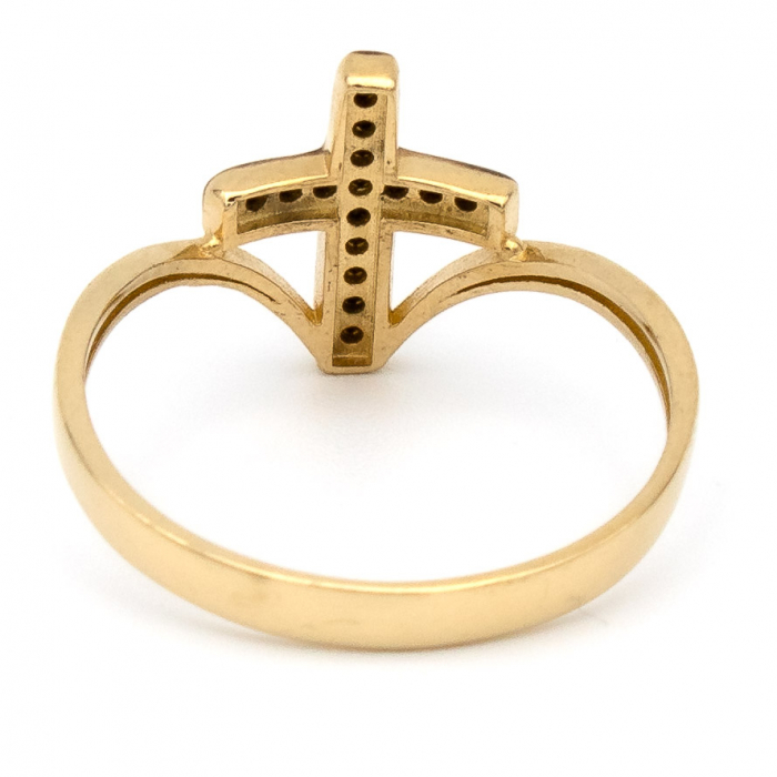 Inel Cruce cu Pietre Negre din aur galben 14K – GOLD PIC [7]