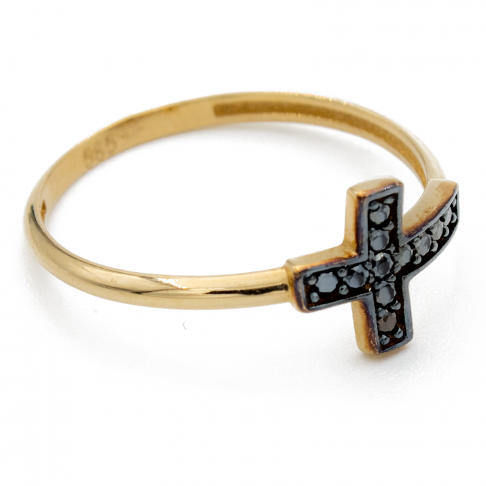 Inel Cruce Pietre Negre Aur 14k [3]