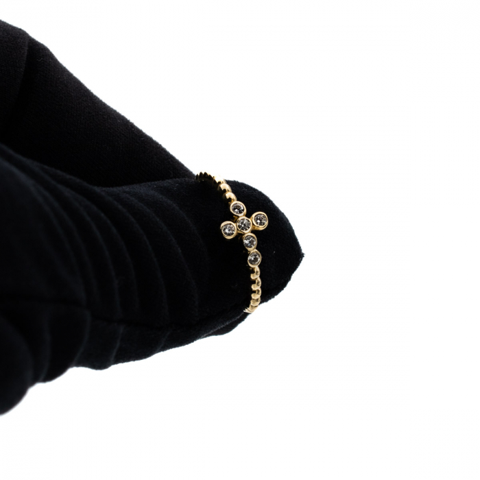 Inel aur galben 14K cu cruce și bile  – bijuterie simbolică GOLD PIC [8]