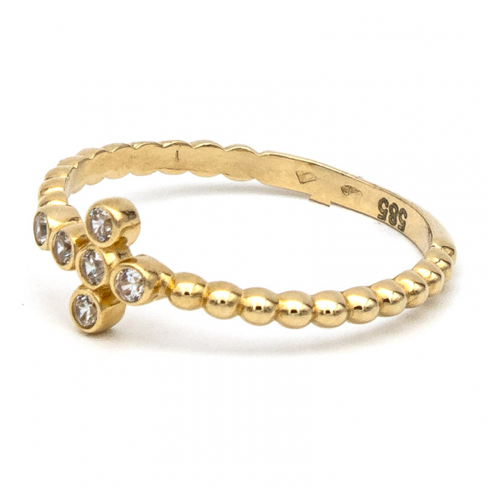 Inel aur galben 14K cu cruce și bile  – bijuterie simbolică GOLD PIC [5]