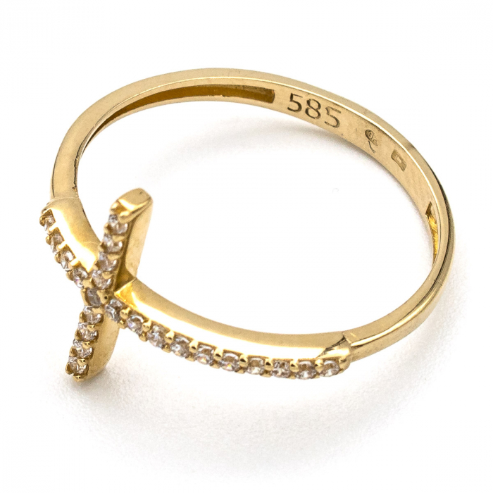 Inel Cruce cu Pietre din aur galben 14K – GOLD PIC [4]