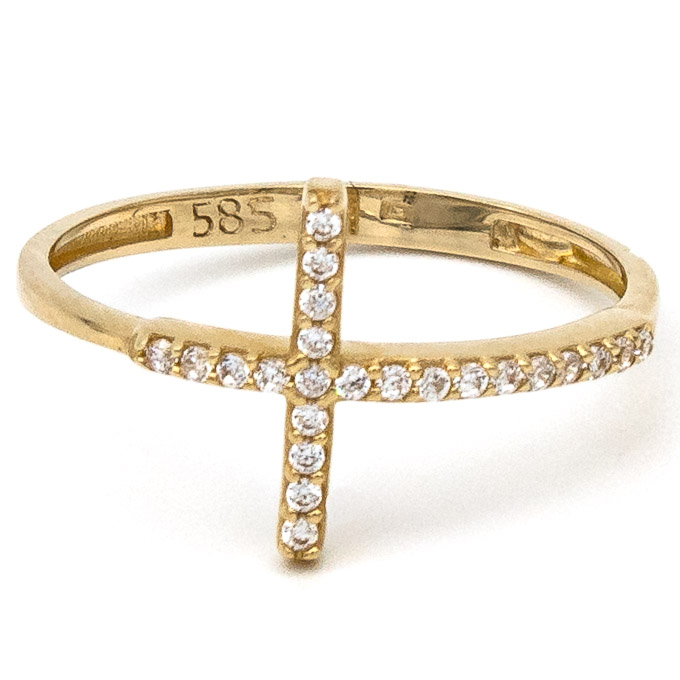 Inel Cruce cu Pietre din aur galben 14K – GOLD PIC [1]