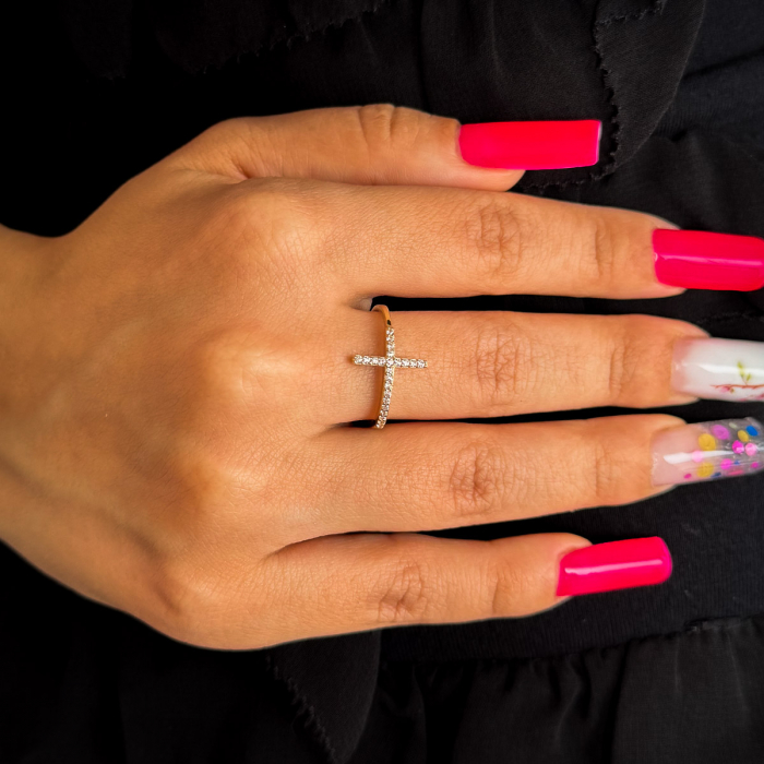 Inel Cruce cu Pietre din aur galben 14K – GOLD PIC [2]