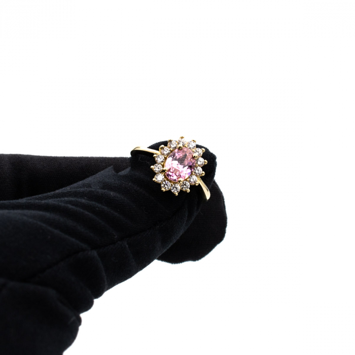 Inel elegant din aur galben 14K cu zirconia roz – GOLD PIC [8]