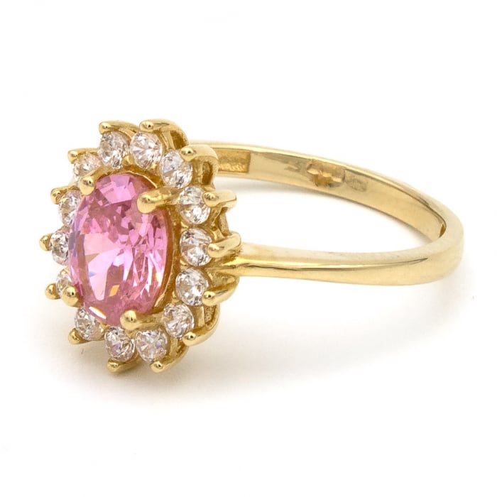 Inel elegant din aur galben 14K cu zirconia roz – GOLD PIC [5]
