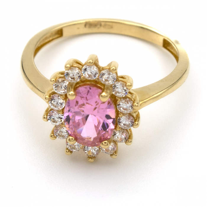 Inel elegant din aur galben 14K cu zirconia roz – GOLD PIC [4]
