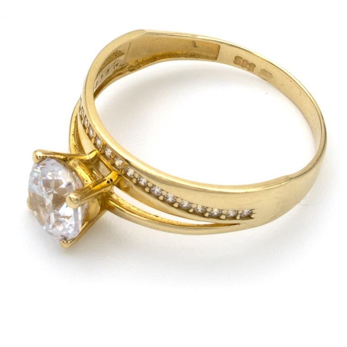 Inel aur galben 14K cu zirconie care strălucește ca un diamant [4]
