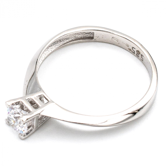 Inel de logodnă din aur alb 14K cu piatră zirconia – GOLD PIC [4]
