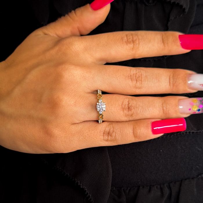 Inel aur galben 14K cu două inimi zirconia – inel romantic GOLD PIC [2]
