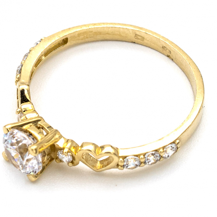 Inel aur galben 14K cu două inimi zirconia – inel romantic GOLD PIC [4]
