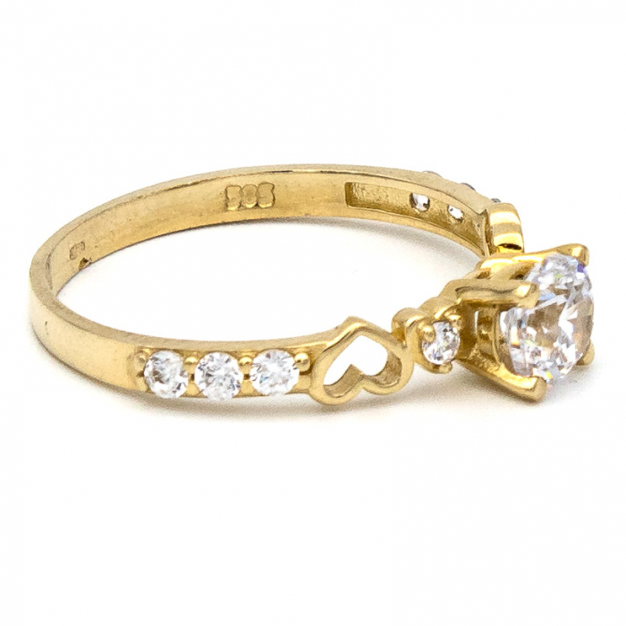 Inel aur galben 14K cu două inimi zirconia – inel romantic GOLD PIC [6]