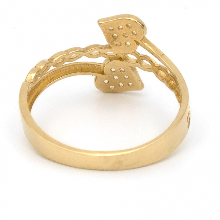 Inel aur galben 14K cu două inimi si zirconia –  GOLD PIC [7]