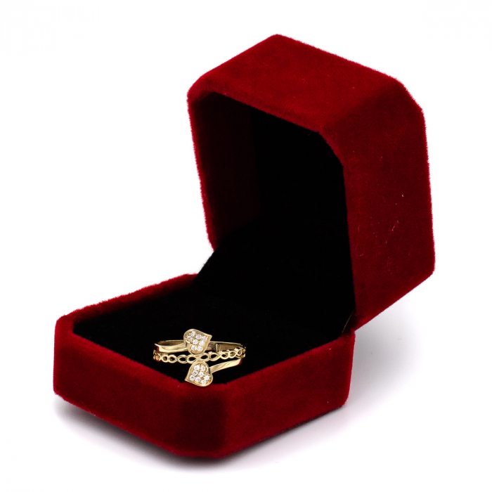 Inel aur galben 14K cu două inimi si zirconia –  GOLD PIC [3]