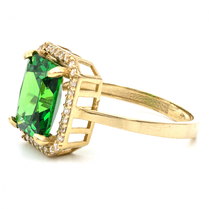 Inel Elixir din aur galben 14K cu piatră verde și zirconii [4]