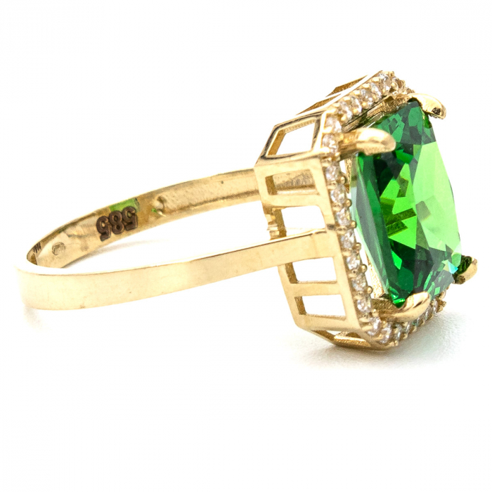 Inel Elixir din aur galben 14K cu piatră verde și zirconii [5]
