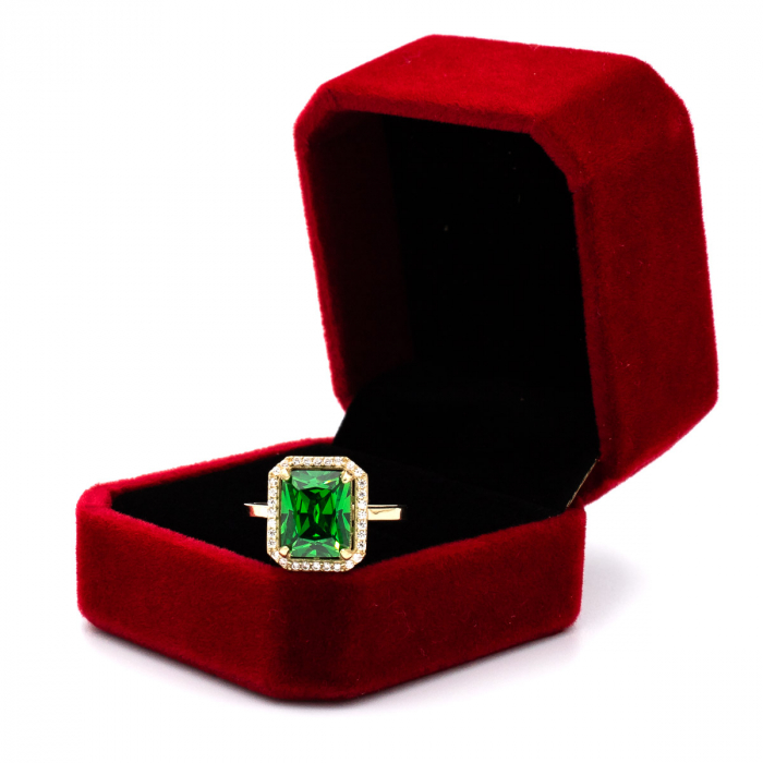 Inel Elixir din aur galben 14K cu piatră verde și zirconii [2]