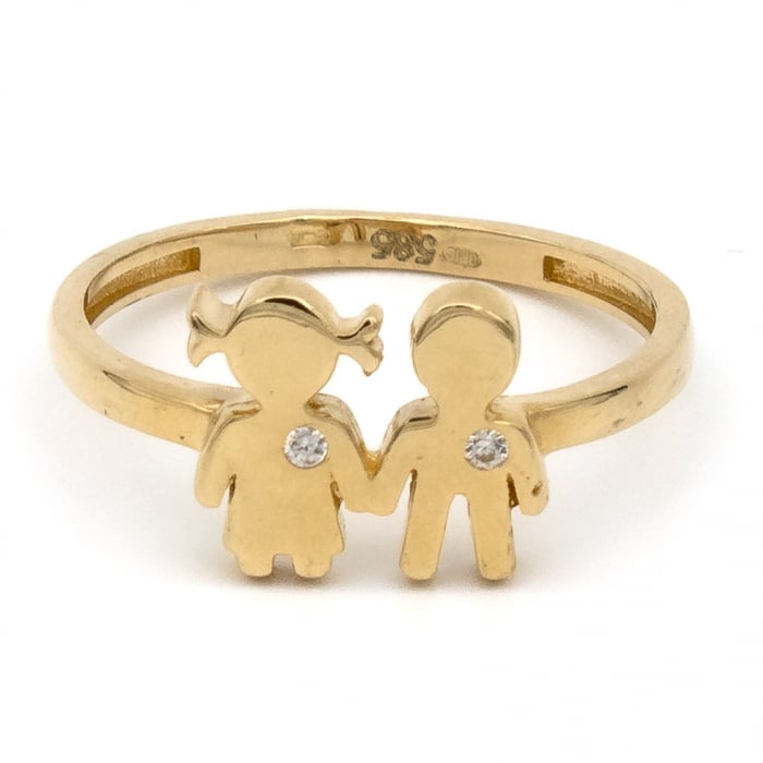Inel aur galben 14K cu model fată și băiat – bijuterie cu copii GOLD PIC [1]