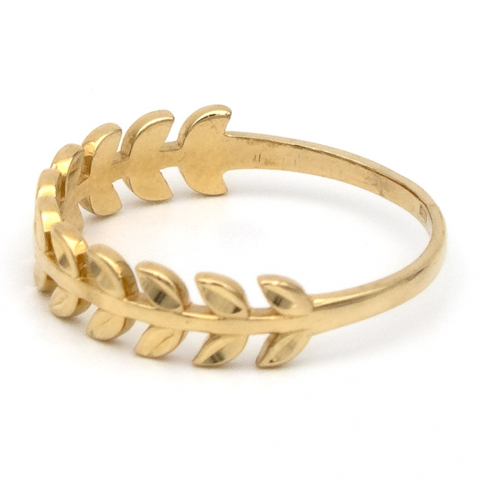 Inel aur galben 14K cu frunze pe tulpină – design inspirat din natură [5]