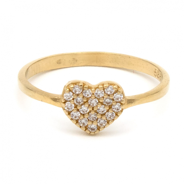 Inel Inimă și zirconii din aur galben 14K – GOLD PIC [1]