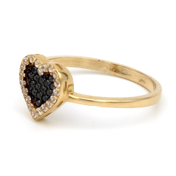Inel din aur galben 14K cu inimă neagră zirconia – GOLD PIC [5]