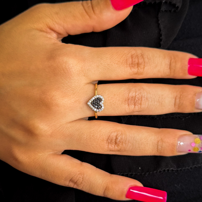 Inel din aur galben 14K cu inimă neagră zirconia – GOLD PIC [2]