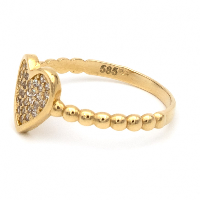 Inel cu inimă și bile din aur galben 14K – GOLD PIC [5]
