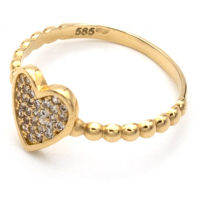 Inel cu inimă și bile din aur galben 14K – GOLD PIC [4]