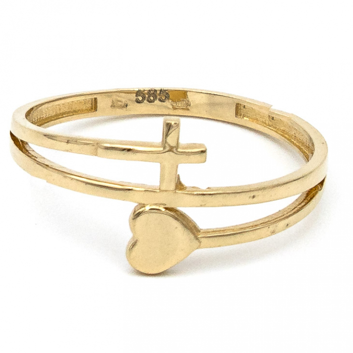 Inel Inimă și Cruce din aur galben 14K – GOLD PIC [1]